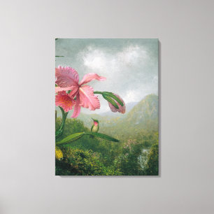 Lienzo HEADE Orchid y Hummingbird cerca de una cascada de