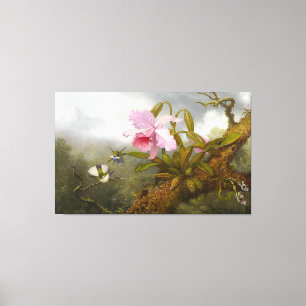 Lienzo HEADE - Orquídea Cattleya y dos Hummingbirds -