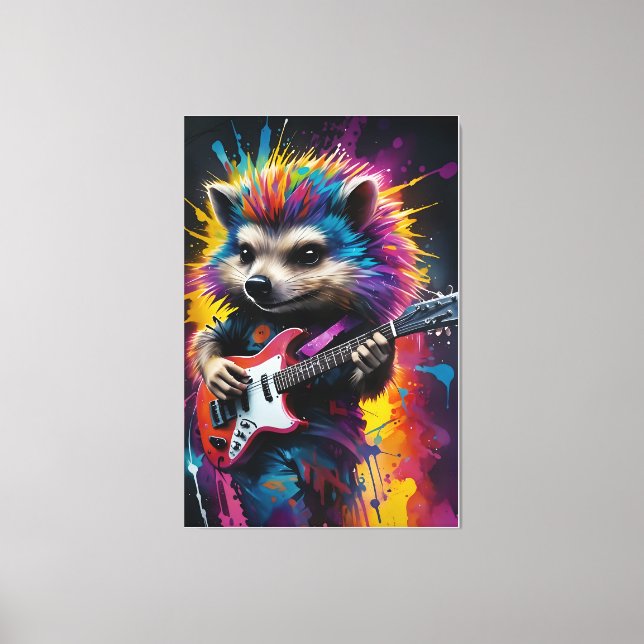 Lienzo Hedgehog toca la guitarra, graffiti de rock (Anverso)