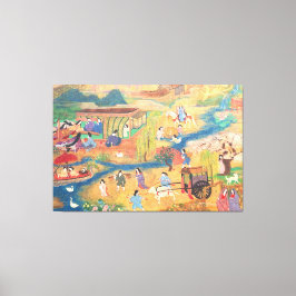 Lienzo Heian Courtyard Scene: Tales from a Gilded Scroll 