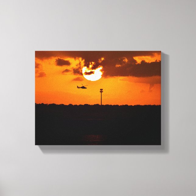 Lienzo Helicóptero volando al atardecer (Anverso)