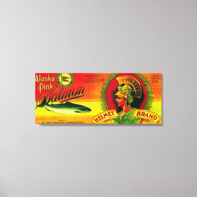 Lienzo Helmet Salmon Can LabelLoring, AK (Anverso)