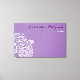 Lienzo Hemsa Canvas Bat Mitzvah Rótulo-In Board-In-Purple
