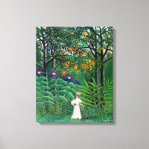 Lienzo Henri Rousseau - Mujer caminando en un bosque exót