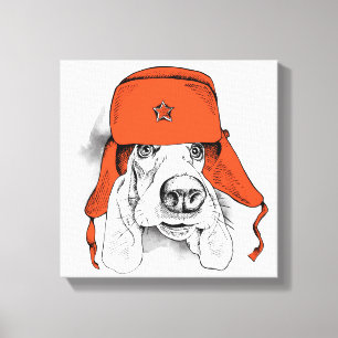 Lienzo Herido de Basset  Gorra Rojo Ushanka