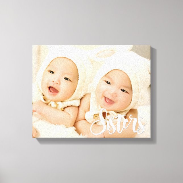 Lienzo Hermanas, letra de escritura moderna, foto persona (Anverso)