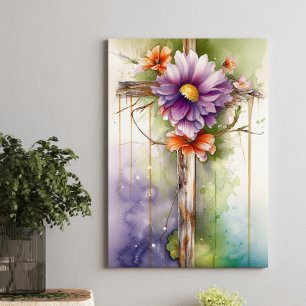 Lienzo Hermosa acuarela Cruz cristiana de Pascua