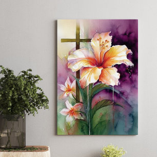 Lienzo Hermosa acuarela Cruz cristiana de Pascua