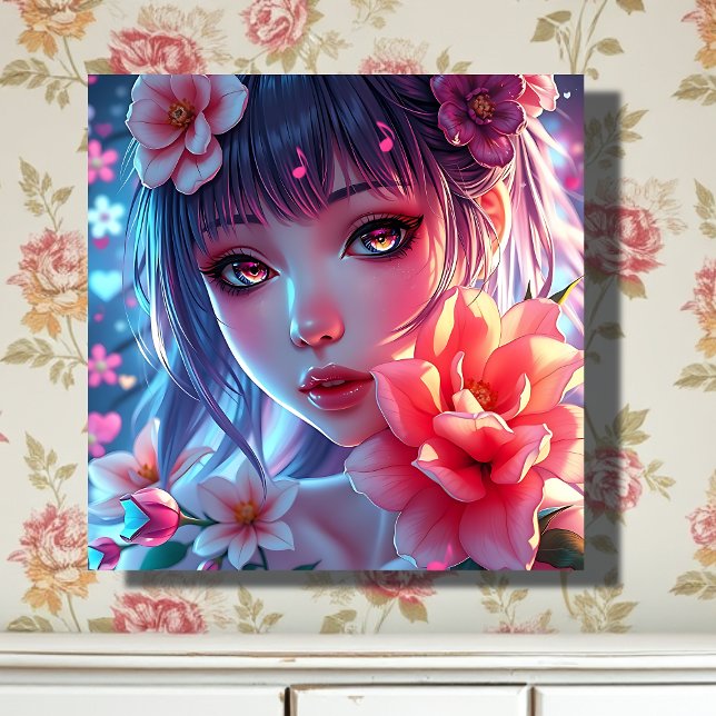 Lienzo Hermosa Anime Chica Glitchcore Floral (Subido por el creador)