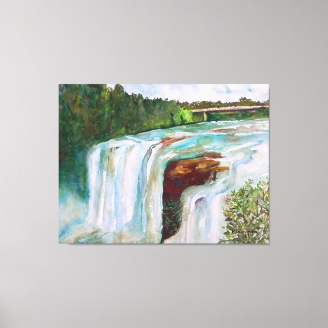 Lienzo Hermosa cascada de agua pintada a mano (Anverso)