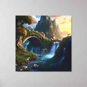 Lienzo Hermosa cascada de otoño bajo el puente 10