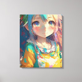 Lienzo Hermosa chica de anime colorida