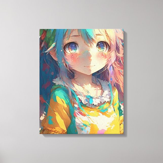Lienzo Hermosa chica de anime colorida (Anverso)