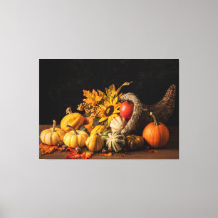 Lienzo Hermosa Cornucopia Llena De Gourds De Otoño