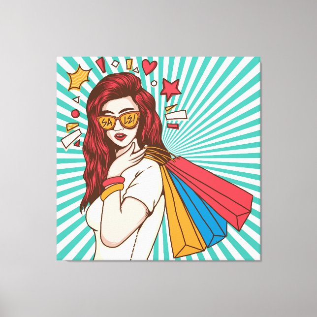 Lienzo Hermosa dama con bolsa de compras (Anverso)