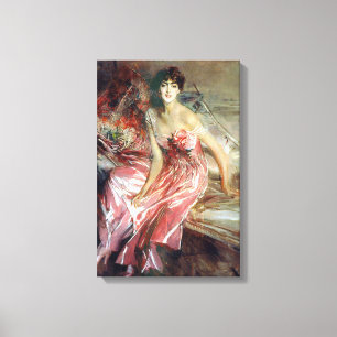 Lienzo Hermosa dama de vestir rosa (Giovanni Boldini)
