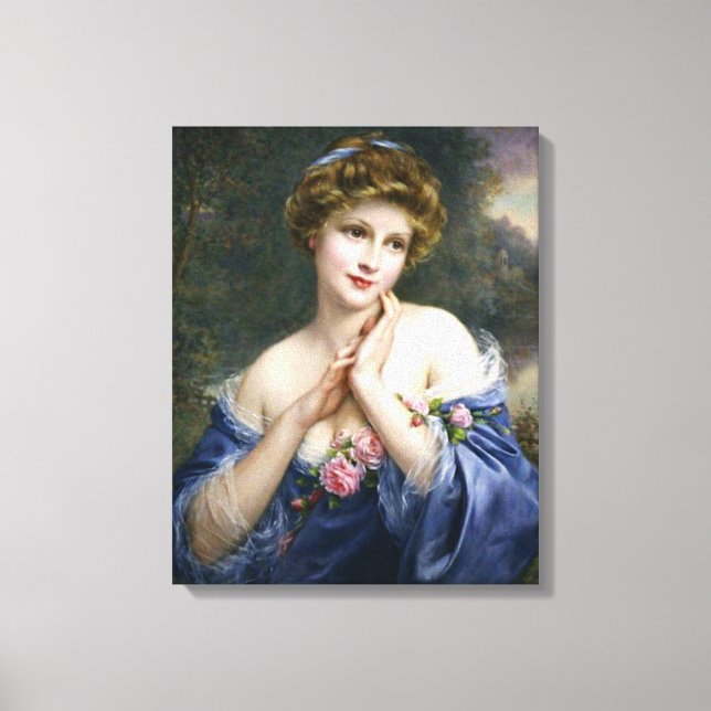 Lienzo Hermosa Dama Vintage En Azul (Anverso)