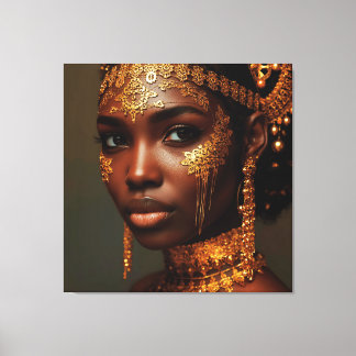 Lienzo Hermosa Diosa Nubia en Oro