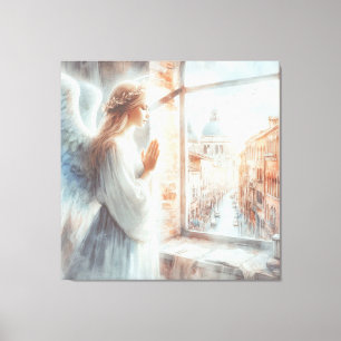 Lienzo Hermosa Figura Angelical con Aura Blanca Rezando