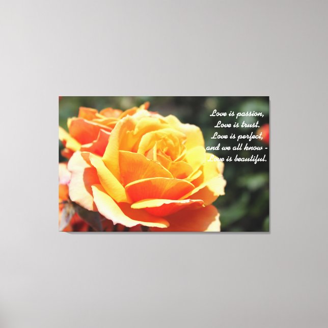Lienzo Hermosa flor rosa amarilla - el amor es hermoso (Anverso)