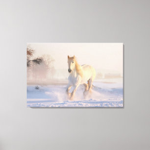 Lienzo Hermosa Gallopaje de Caballo Blanco en la Nieve