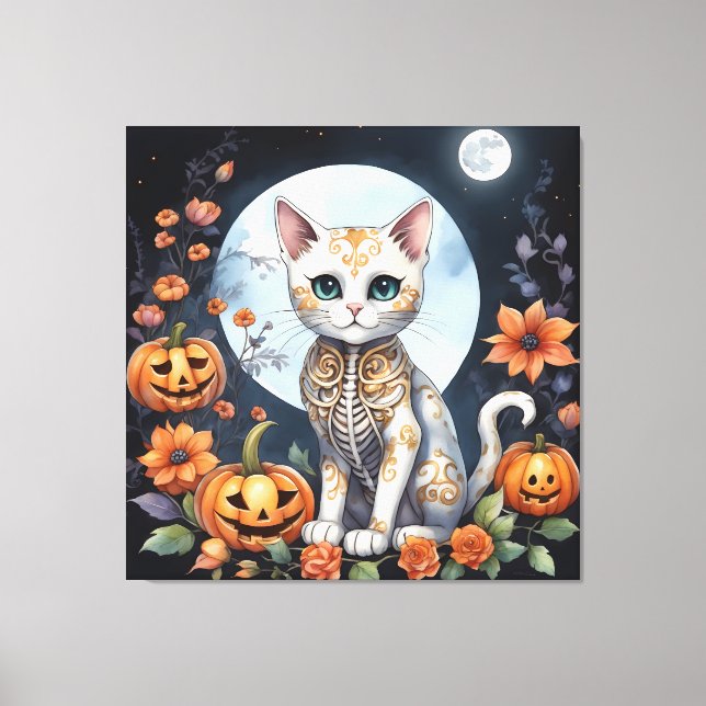 Lienzo Hermosa luna floral Cat Halloween - Whimsical (Anverso)