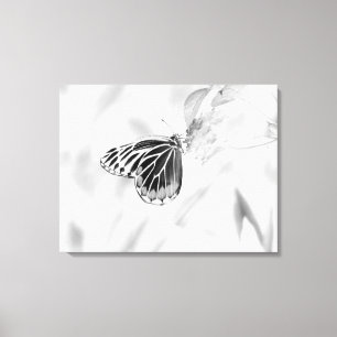 Lienzo Hermosa mariposa en flor - Negro y Blanco