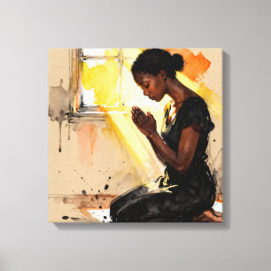 Lienzo Hermosa mujer afroamericana abstracta orando