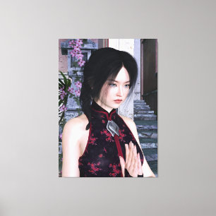 Lienzo Hermosa mujer asiática con traje tradicional