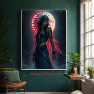 Lienzo Hermosa mujer nativa norteamericana celestial