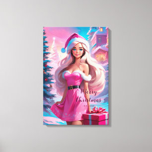 Lienzo Hermosa niña de Navidad rosa 01
