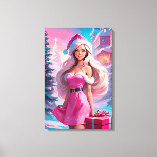 Lienzo Hermosa niña de Navidad rosa 01