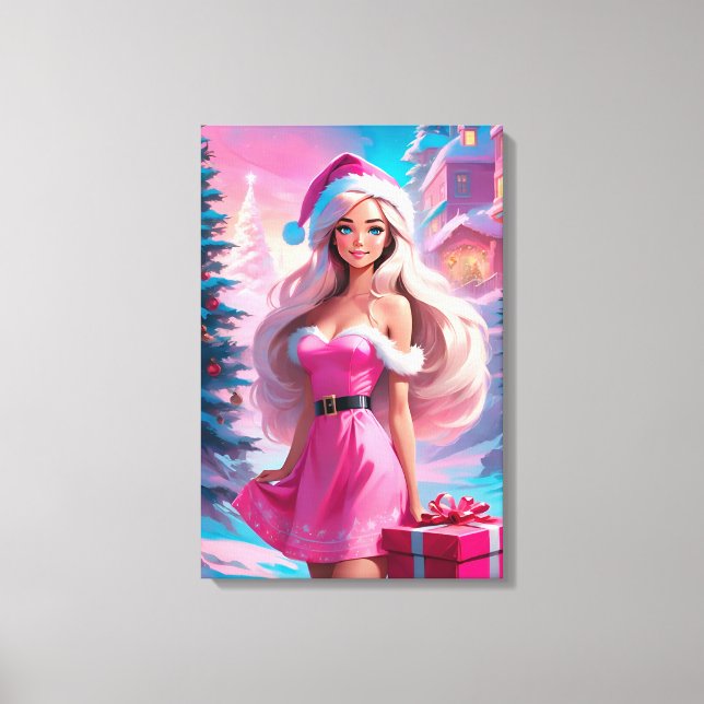 Lienzo Hermosa niña de Navidad rosa 01 (Anverso)
