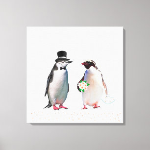 Lienzo Hermosa pareja de pingüinos de boda sobre blanco