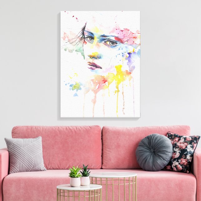 Lienzo Hermosa pintura acuarela de una mujer (Insitu (Sala de estar))