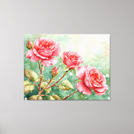 Lienzo Hermosa pintura en acuarela de rosas rojas