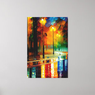 Lienzo Hermosa pintura paisajística, noche lluviosa Nueva
