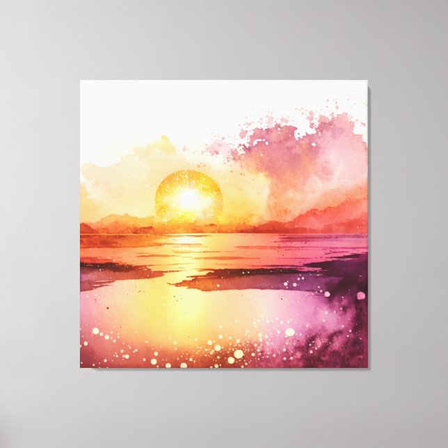 Lienzo Hermosa playa acuarela Sunset (Anverso)