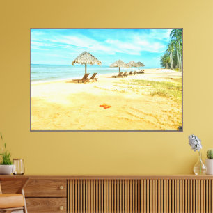 Lienzo Hermosa Playa con Sombrilla Durmiente Espresso