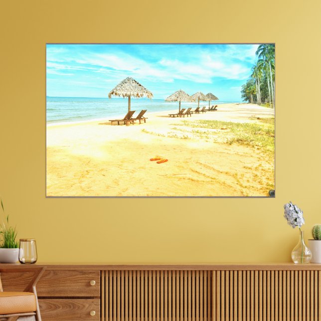 Lienzo Hermosa Playa con Sombrilla Durmiente Espresso (Insitu (Sala de estar))
