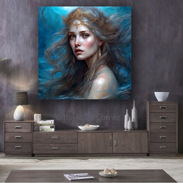 Lienzo Hermosa princesa de sirena (Fantasy Blue Mermaid)