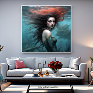 Lienzo Hermosa princesa de sirena de pelo rojo