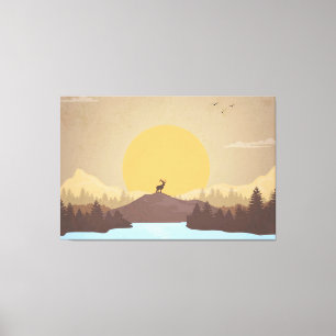 Lienzo Hermosa puesta de sol sobre el paisaje del lago