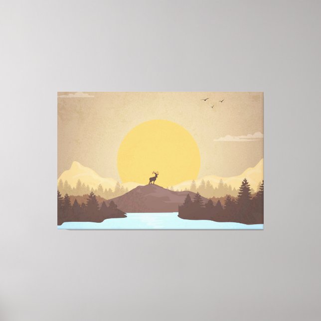 Lienzo Hermosa puesta de sol sobre el paisaje del lago (Anverso)