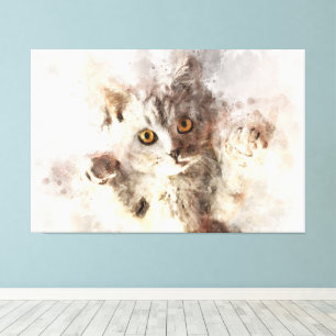 Lienzo Hermosa y linda acuarela de gatito juguetón