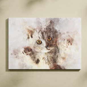 Lienzo Hermosa y linda acuarela de gatito juguetón