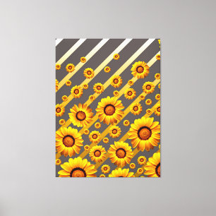 Lienzo Hermosas flores amarillas sobre rayas grises, dora