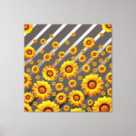 Lienzo Hermosas flores amarillas sobre rayas grises y pla