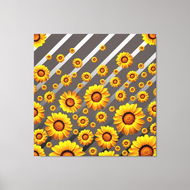 Lienzo Hermosas flores amarillas sobre rayas grises y pla (Anverso)