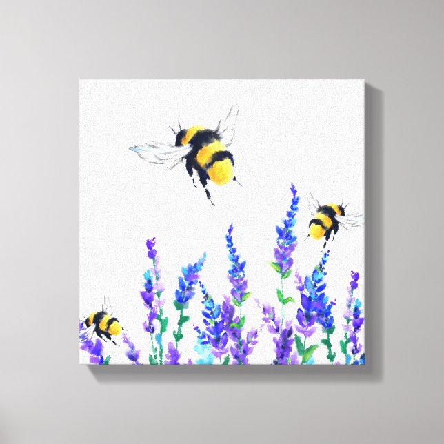 Lienzo Hermosas flores de primavera y abejas volando - Di (Anverso)
